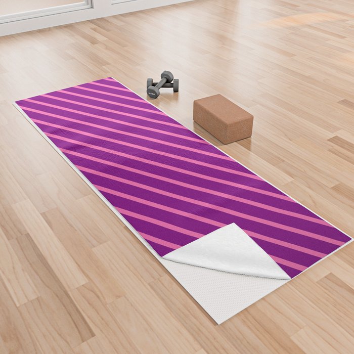 Purple & Hot Pink Colored Stripes Pattern Yoga Towel