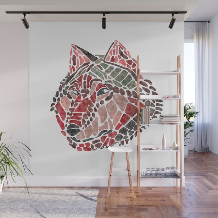 Red Wolf Painted Mosaic Illustration Wall Mural