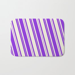 [ Thumbnail: Beige and Purple Colored Lined Pattern Bath Mat ]