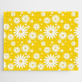 Daisy Flowers Seamless Pattern on Yellow Background Jigsaw Puzzle