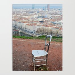Curiosities garden | Lonely steel chair in the heights of Lyon, France Poster