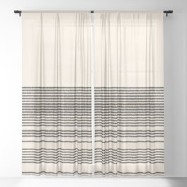 Organic Stripes - Minimalist Textured Line Pattern in Black and Almond Cream Sheer Curtain