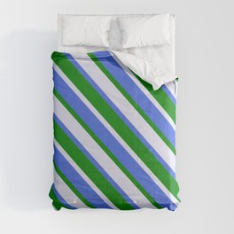[ Thumbnail: Lavender, Royal Blue, and Green Colored Striped/Lined Pattern Comforter ]