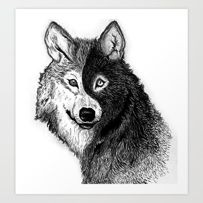 Ying Yang Wolf Art Print