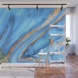 Blue & Gold Watercolor Wall Mural