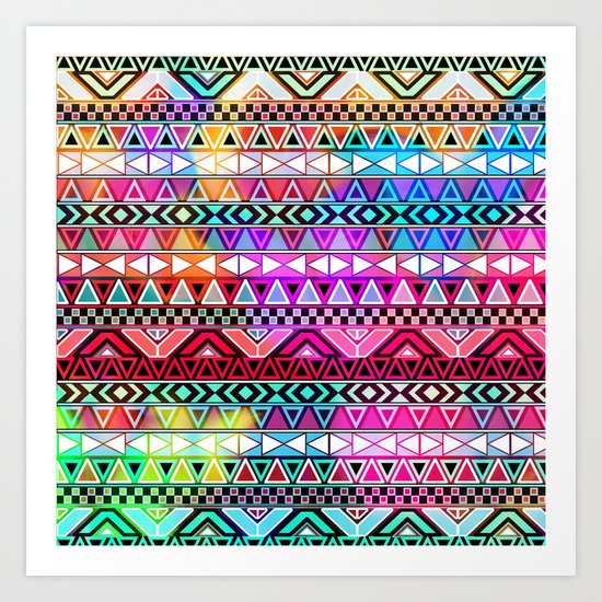 Neon Aztec | Purple Pink Neon Bright Andes Abstract Pattern Art Print