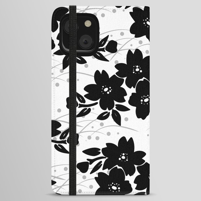 Monotone black and white Japanese Sakura Branch pattern iPhone Wallet Case