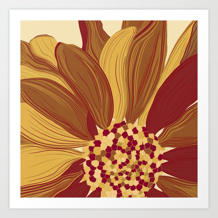 Artistic Flower – Golden Yellow and Red Art Print