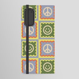 Funky Checkered Smileys and Peace Symbol Pattern \\ Multicolor Android Wallet Case