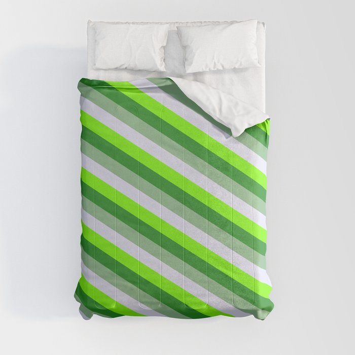 Dark Sea Green, Lavender, Green & Forest Green Colored Stripes/Lines Pattern Comforter