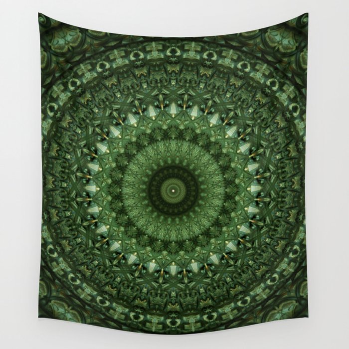 Mandala in olive green tones Wall Tapestry by Jablam Society6