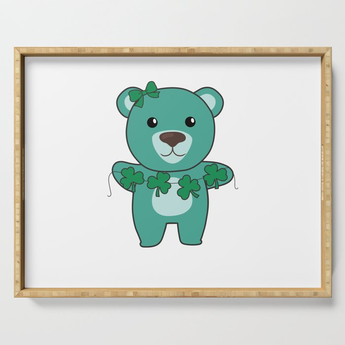 Bear With Shamrocks Cute Animals For Luck Serving Tray