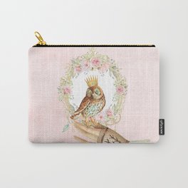 Owl on the hand Carry-All Pouch | Floralframe, Owl, Watercolor, Glovedhand, Birdinthehand, Floral, Pink, Vintage, Goldcrown, Bird 