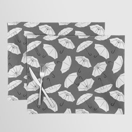 White Umbrella pattern on Dark Grey background Placemat