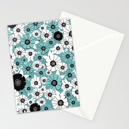 Bold Flowers - Aqua Black Stationery Card
