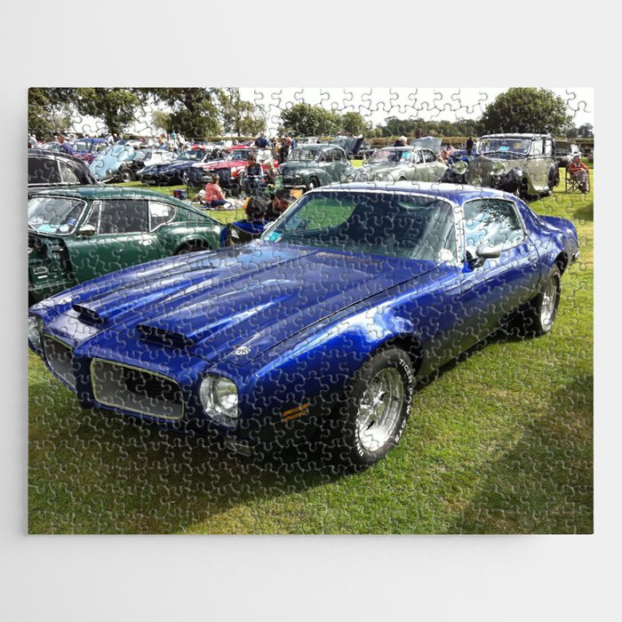 Vintage blue 455 Firebird American Classic Muscle car automobiles transportation color photography / photographs poster posters Jigsaw Puzzle