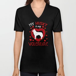Dog Animal Hearts Day Husky My Valentines Day V Neck T Shirt