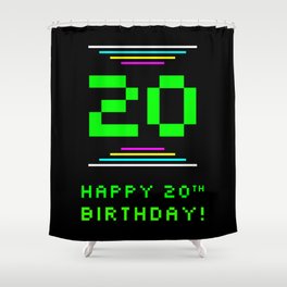 [ Thumbnail: 20th Birthday - Nerdy Geeky Pixelated 8-Bit Computing Graphics Inspired Look Shower Curtain ]