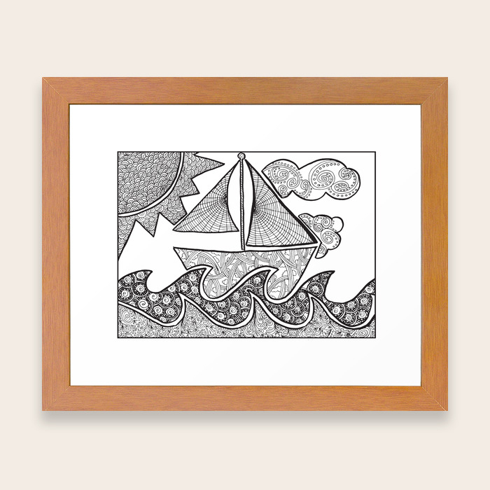Doodle Boat Coloring Page And Color In Framed Art Print By Momsandcrafters
