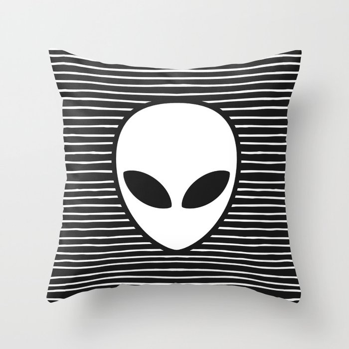 Alien On Black And White Stripes Throw Pillow By Cutecutecute Society6 Alien On Black And White Stripes Throw Pillow