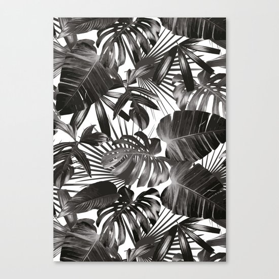 palm leaves grey seamless pattern Canvas Print