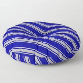 [ Thumbnail: Dark Blue and Dark Gray Colored Lined Pattern Floor Pillow ]