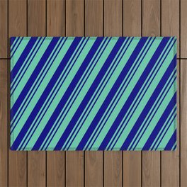 [ Thumbnail: Aquamarine and Blue Colored Lined Pattern Outdoor Rug ]
