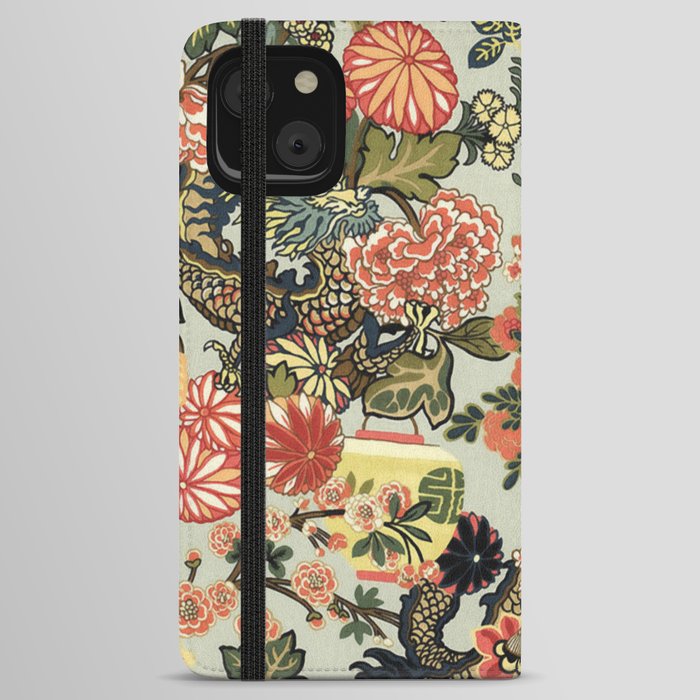 Chinese Dragon Vintage Floral Pattern iPhone Wallet Case