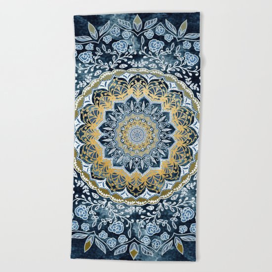 Blue Floral Mandala Beach Towel