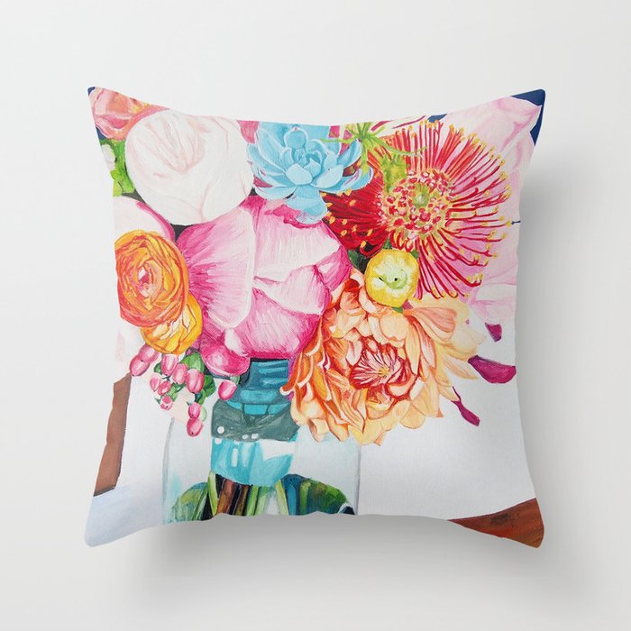 Flowers in a vase - Watercolour painting Throw Pillow