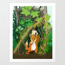 Festive Foxes Den Art Print