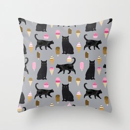 black cat ice cream cat lover pet gifts cute cats Throw Pillow