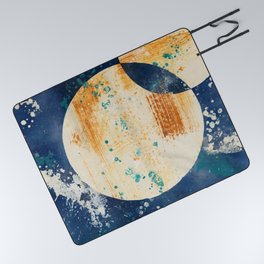 Abstract #14722 | yellow and blue circles geometric painting Picnic Blanket