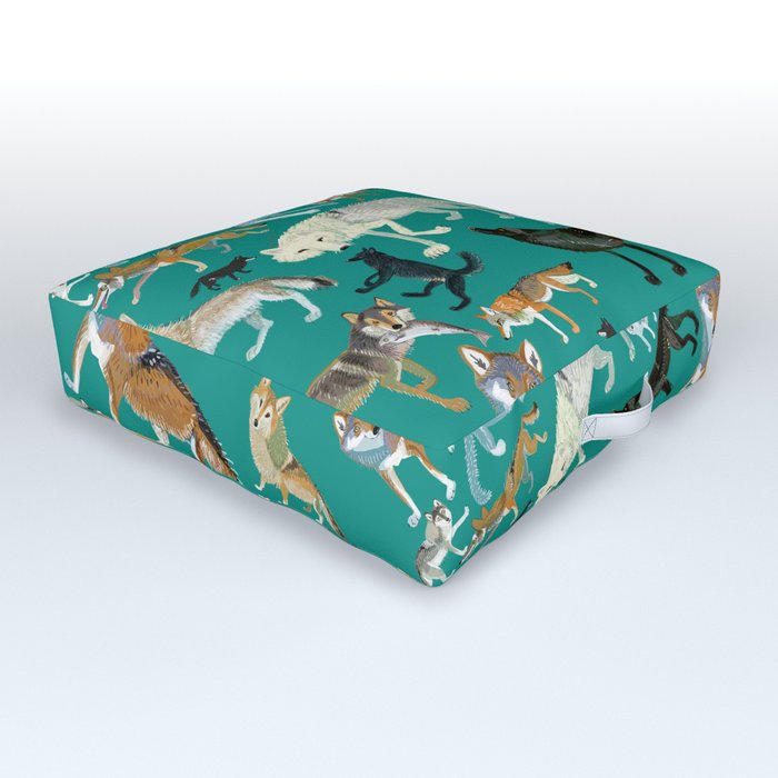 Wolves of the World Green pattern Outdoor Floor Cushion