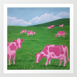 pink cow pasture Art Print