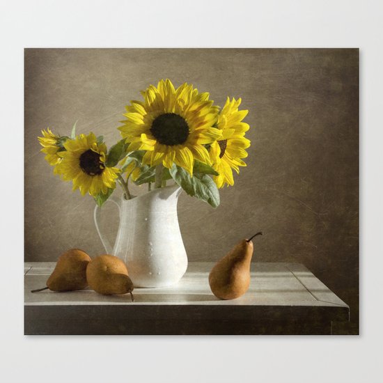 Sunflowers and pears Canvas Print