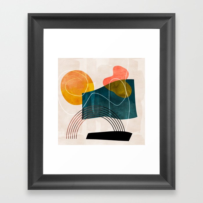 mid century shapes abstract painting Framed Art Print