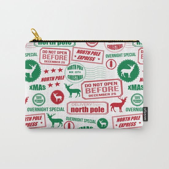 North Pole santa sleigh post office pattern reindeer print xmas holiday gifts decor Carry-All Pouch