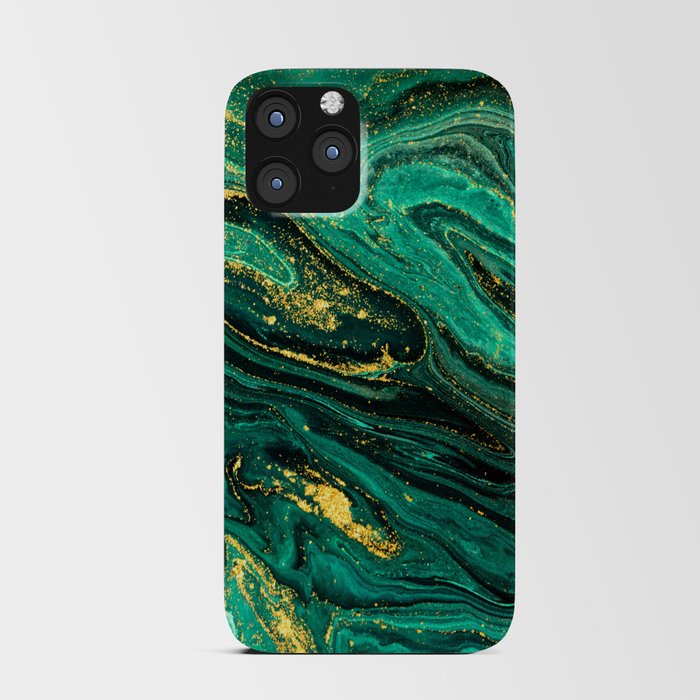 Emerald Green + Yellow Flecked Abstract Ripples iPhone Card Case