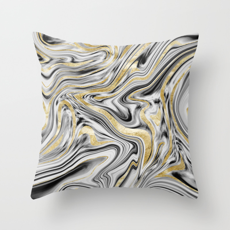 Gray Black White Gold Marble 1 Decor Art Society6 Throw Pillow