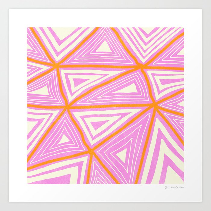 pink abstract triangles Art Print