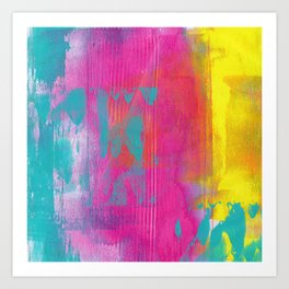 Neon Abstract Acrylic - Turquoise, Magenta & Yellow Art Print