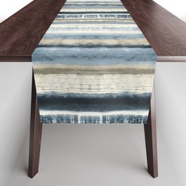 Distressed Blue and White Watercolor Stripe Table Runner