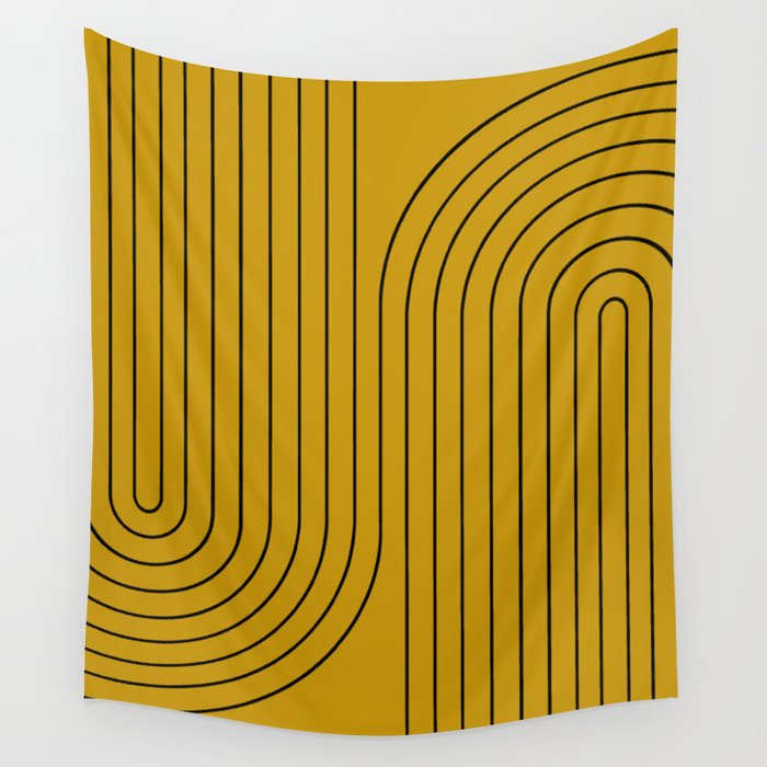 Minimal Line Curvature XLIV Ochre Mid Century Modern Arch Abstract Wall Tapestry