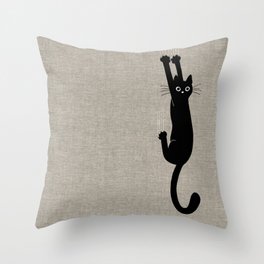 Black Cat Hanging On | Funny Cat Throw Pillow