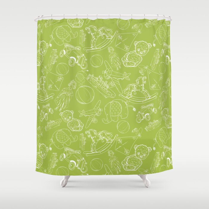 Light Green and White Toys Outline Pattern Shower Curtain