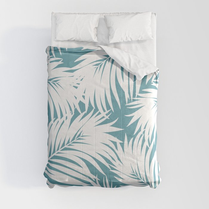 Palm Tree Fronds White on Soft Blue Hawaii Tropical Décor Comforter