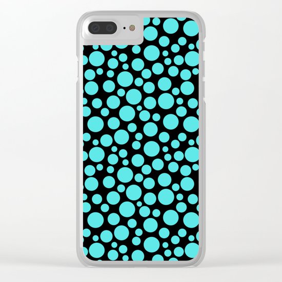 Turquoise polka dots on a black background. Clear iPhone Case