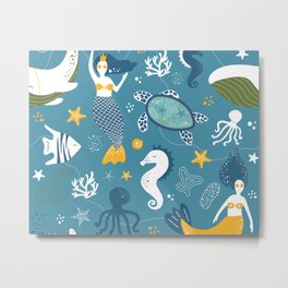 Sea Creatures Frolicking Metal Print