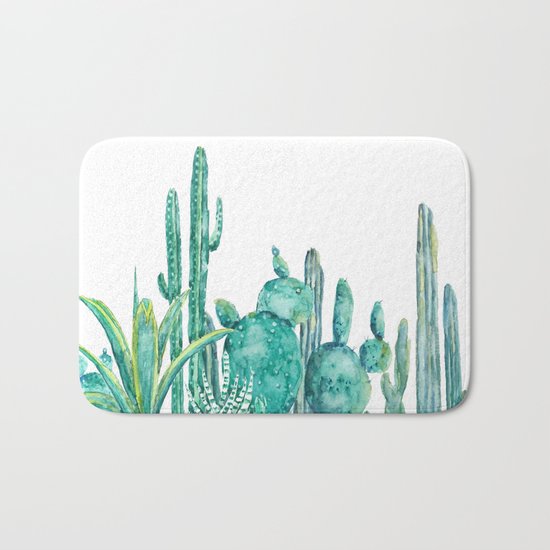 green cactus jungle watercolor Bath Mat
